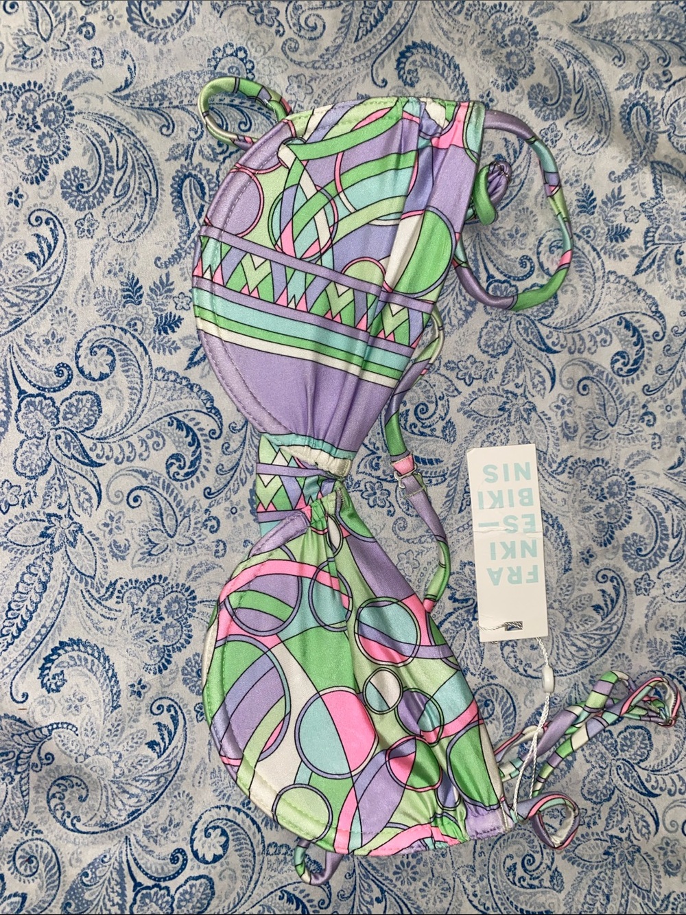 Frankie's Bikinis Lavender, Mint & Pink Patterned Bikini Top